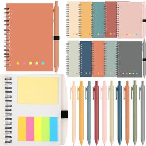 Chuangdi 20 Sets Employee Appreciation Gifts Spiral Notebook Aesthetic Notepads Sticky Notes Bulk with Candy Color Ballpoint Pen Marker Colored Index Tabs for Team Coworkers Student Teacher(Boho) (Ethnic)