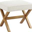Amazon Basics Small Ottoman Foot Rest, Mid-Century Modern X Square Polyester Foot Stool, Linen, Ivory White, 18"D x 19.8"W x 18.3"H