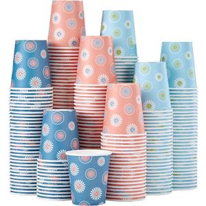 300 Pack 5 oz Paper Cups, Disposable Bathroom Cups, Small Mouthwash Cups, Hot/Cold Beverage Drinking Mini Cup for Party, Picnic, BBQ, Travel (Daisy) (5oz-300 pack)