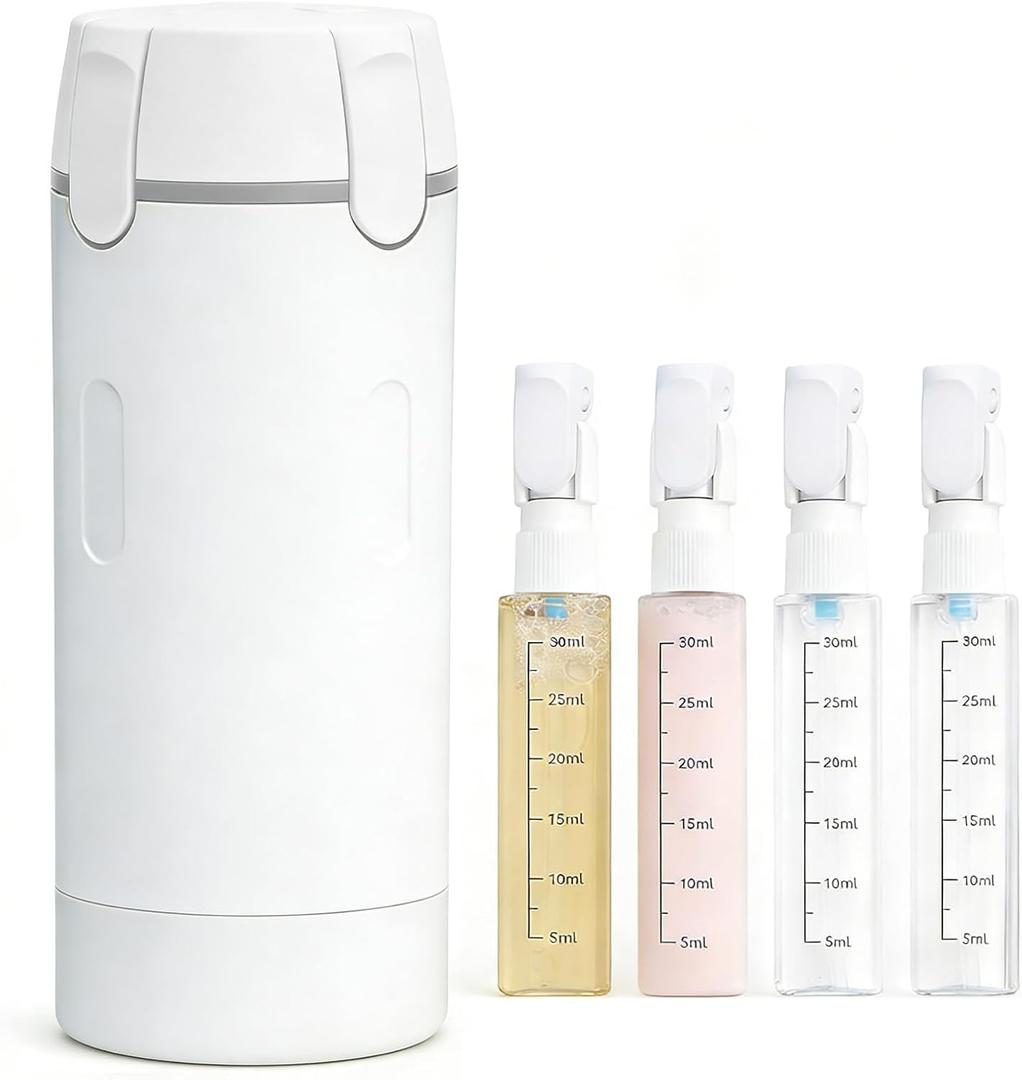 4 in 1 Travel Dispenser Bottle, 4 Pack 30ML Travel Bottles for Toiletries, Refillable, Leak Proof, Portable, for Travel, Camping, Business Trip, for Face Wash, Body Wash, Lotion, Toner (White)