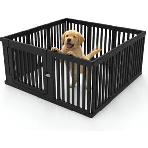 11 Panels Plastic Dog Playpen, Expandable & Durable Pet Fence - Indoor & Outdoor Portable with Secure Locking Door, Durable Safety Play Pen with Puppy, Cat, Small Animal(Black, 23.62" H)
