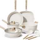 14 Piece Pots and Pans Set Non Stick, Premium Ceramic Cookware Set with Utensils, Large Capacity, Healthy and Non Toxic, Induction Ready, PTFE/PFAS/PFOA Free, Cream White