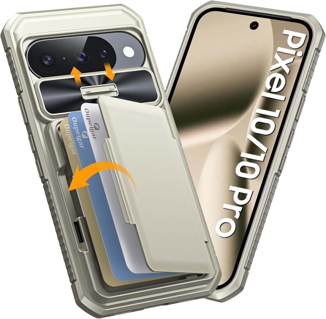 oupeigar for Google Pixel 10 Pro Case with Card Holder & RFID Blocking & Sliding Camera Cover & Kickstand Non-Slip Full-Body Shockproof Wallet Phone Case for Pixel 10 Pro (Titanium Glod)
