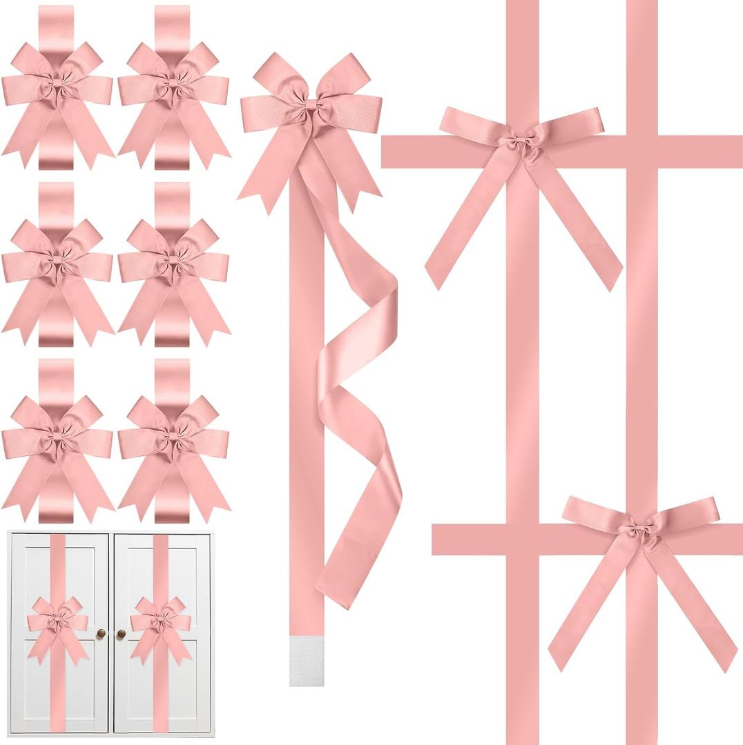 Crowye 14 Pcs Christmas Cabinet Bow for Kitchen Door Ribbon Bow Christmas Wreath Bow Christmas Door Bow Festival Wrapping Decorations for Tree Kitchen Fireplace Home Front Party(Rose Gold) (Polyester)