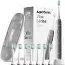 Aquasonic Vibe Series Ultra-Whitening Toothbrush  ADA Accepted Electric Toothbrush - 8 Brush Heads & Travel Case  40,000 VPM Motor & Wireless Charging - 4 Modes w Smart Timer  Charcoal Metallic