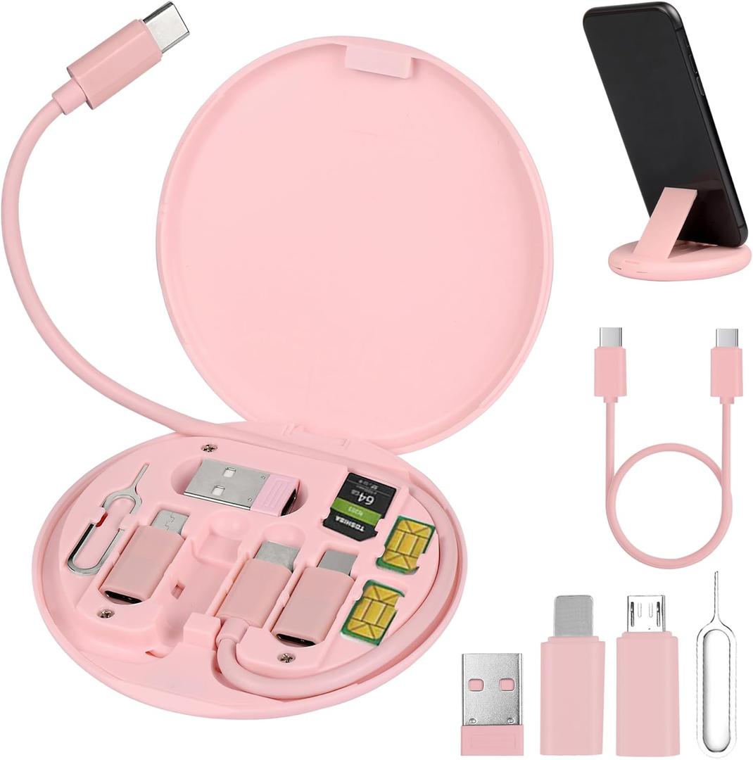 2 x evron USB C Adapter OTG,Multi Charging Cable Conversion Set USB A & Type C to Micro,USB C to Micro USB,Data Transfer,SIM Card Pin,Phone Holder (Pink)