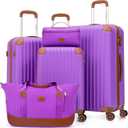 Luggage Sets 5 Piece Suitcases with Wheels, Suitcase Set ABS Hard Case Luggage with TSA Lock Spinner Wheels Durable Travel Luggage (BrightPurple)