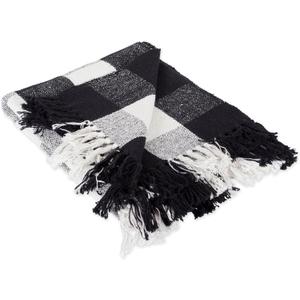 DII Buffalo Check Collection Rustic Farmhouse Throw Blanket with Tassles, 50x60, Black/White