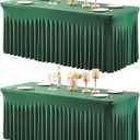 2 Packs Green Table Clothes for 6 Foot Rectangle Tables, Wrinkle Resistant Stretch Spandex Table Covers Fitted Tablecloth with Skirt for Easter Event Banquet Wedding Birthday Party