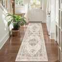 2x6 Hallway Washable Runner Rug Vintage Non-Slip Soft Kitchen Mat Boho Medallion Distressed Farmhouse Carpet Floral Low Pile Indoor Throw Rug for Entryway Bathroom Living Room Bedroom, Taupe
