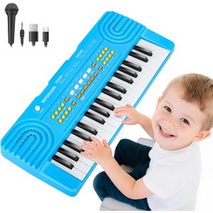 Upgraded 37 Key Keyboard Piano Kids Toy for Toddlers Electric Pianos with Microphone Music Toys for 3 4 5 6 7 Year Old Girls Boys Birthday Gifts (Blue)