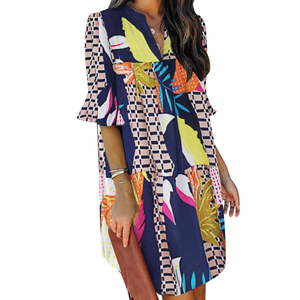 QACOHU Summer Dresses for Women V Neck Ruffle Short Sleeve Casual Shift Dress, XL