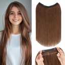 Rich Choices Halo Hair Extensions Real Human Hair 100% Remy Human Hair Halo Extensions for Women Invisible Wire Hair Extensions 16 Inch #4 Medium Brown