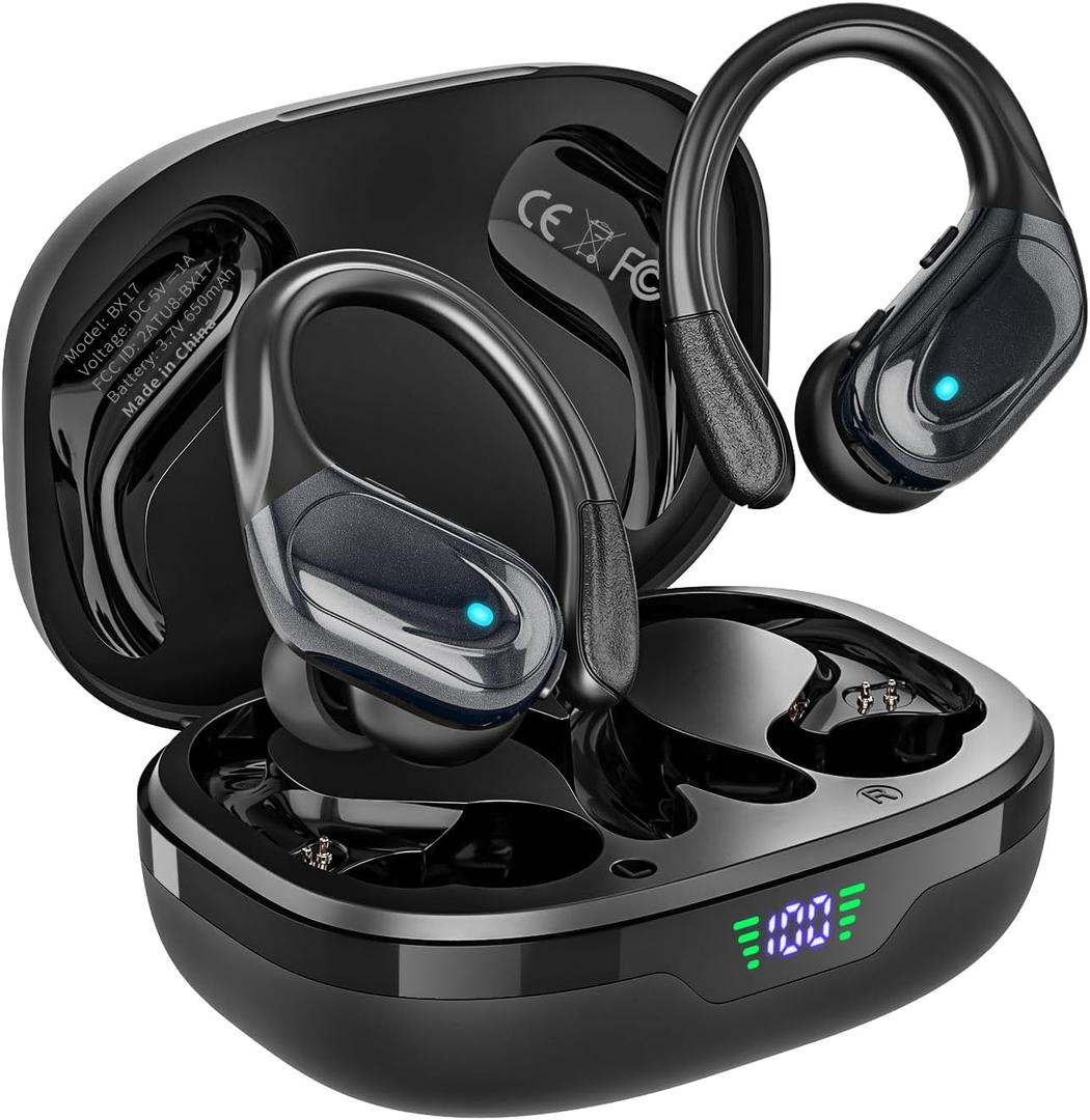 HAOYUYAN Wireless Earbuds, Sports Bluetooth Headphones, 80Hrs Playtime Ear Buds with LED Power Display, Noise Canceling Headset, IPX7 Waterproof Earphones for Workout/Running(Black)
