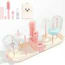6 In1 Baby Bottle Brush Kit,Portable Silicone Bottle Brush Cleaner Set with Straw Brush,Nipple Brush,Drying Rack,Soap Dispenser,Storage Bag for Travel or Home,Compact&Space-Saving(Pink)