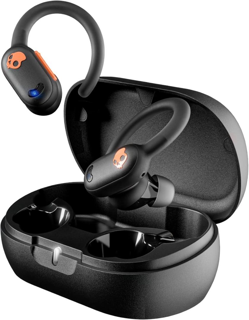 Skullcandy Push ANC Active Wireless Earbuds, Bluetooth Headphones, Noise Cancelling, 58 Hours Battery, Secure-Fit Over-Ear Hanger, Sweat and Waterproof, Microphone for iPhone Android - Black/Orange