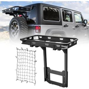 for Wrangler JK Spare Tire Cargo Rack Rear Luggage Basket on OE Tailgate Compatible with 2007-2018 Jeep Wrangler JK & JKU 2/4 Doors, Cargo Carrier Back Storage Holder Stand Exterior Shelf Tray