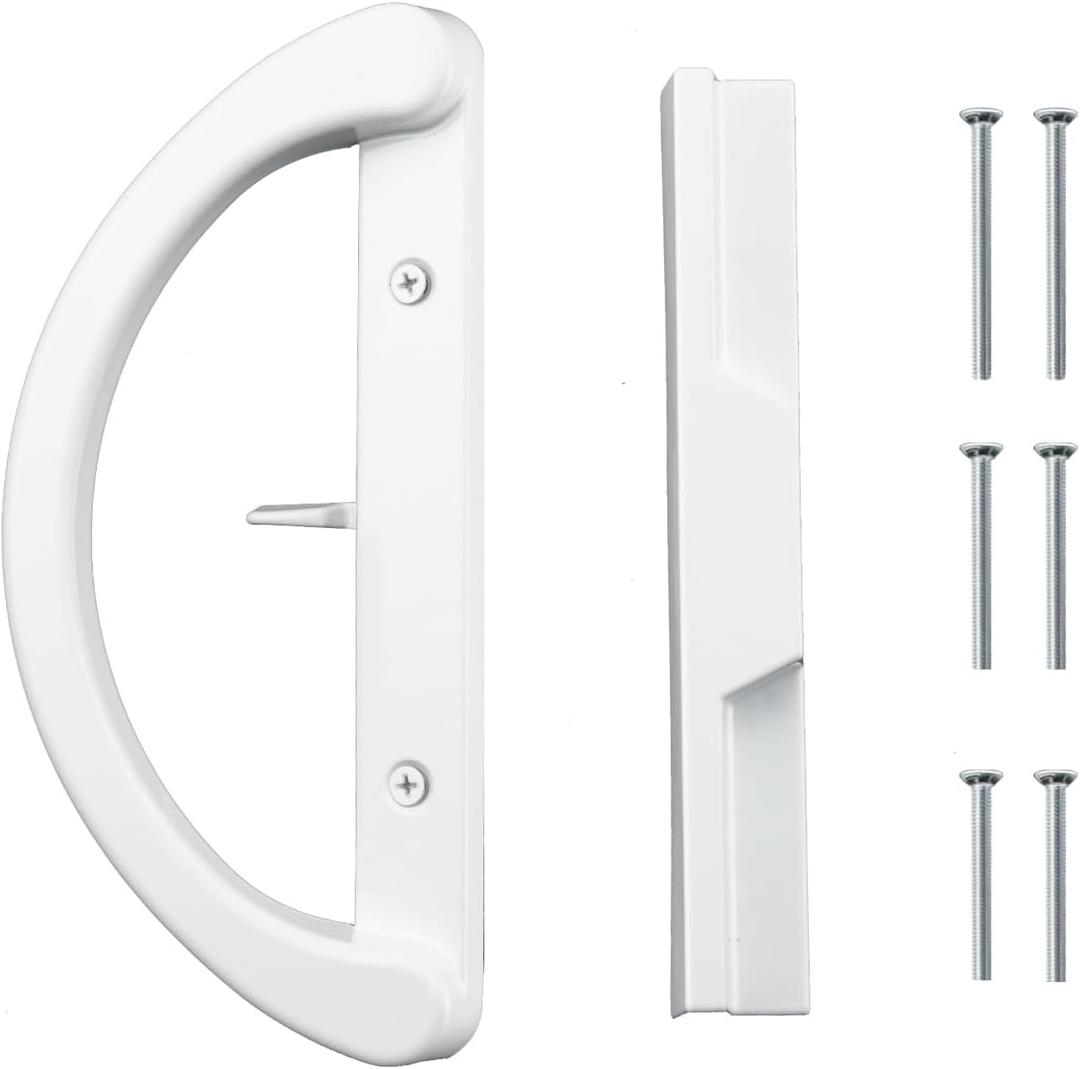 HOME MASTER HARDWARE Patio Sliding Glass Door Handle Set, Non-Keyed Sliding Patio Door Handles Replacement, White Diecast Slider Door Handle Fits 3-15/16 Hole Spacing for Mortise Style,1 Set