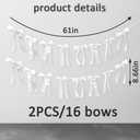 2 Strings Baby Shower Wreath Bow Birthday Craft Ribbon Ornaments White Bow Wedding Anniversary Hanging Bows for Home Front Door Decorations