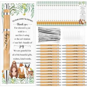 Zhanmai 36 Sets Woodland Animals Baby Shower Favors Include Bamboo Pens and Thank You Cards Cable Ties Woodland Baby Shower Party Decoration Gender Reveal Party Favors Game Prizes