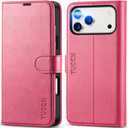 TUCCH Wallet Case for iPhone 17 Pro Max (6.9") 2025, 4 Card Slots | RFID Blocking | Stand | Shockproof TPU Shell | PU Leather | Magnetic Closure | Protective Flip Folio Cover | Hot Pink