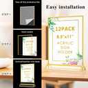 Enayplon Acrylic Sign Holder 8.5 x 11, 12 Pack Double Sided Flyer Holder, Table Menu Holder Display Stand for Wedding, Party, Gold Picture Frame Stand up Table Top Menu Holder