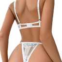 Lilosy Sexy Floral Lace Scallop Underwire Push Up Sheer Lingerie Set Outfits (White, S)