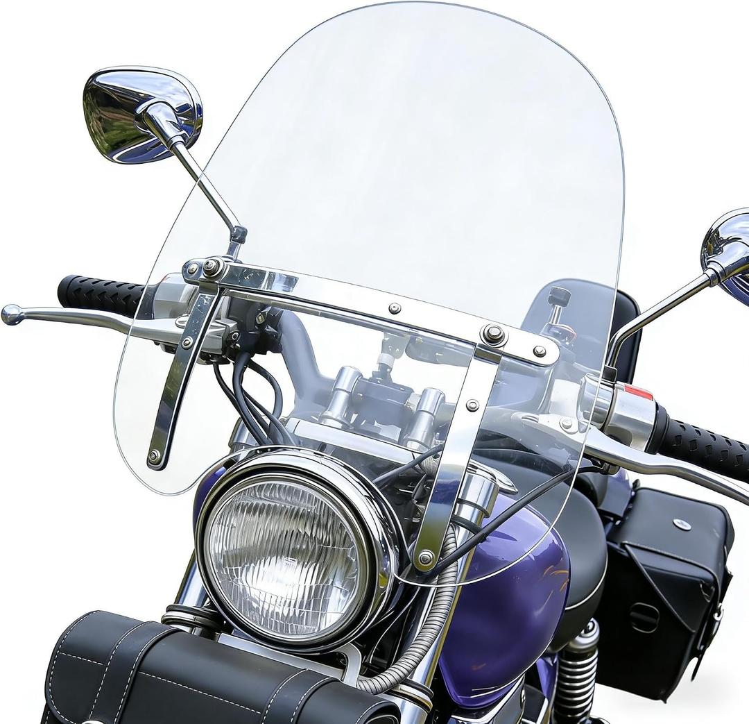 Areyourshop Large 18"x16" Windshield Windscreen (for 7/8", 1" Handlebars) for Harley Sportster Dyna Touring Softail for Honda CT125 Cruisers & Standards for Kawasaki Vulcan 900, for Suzuki Savage