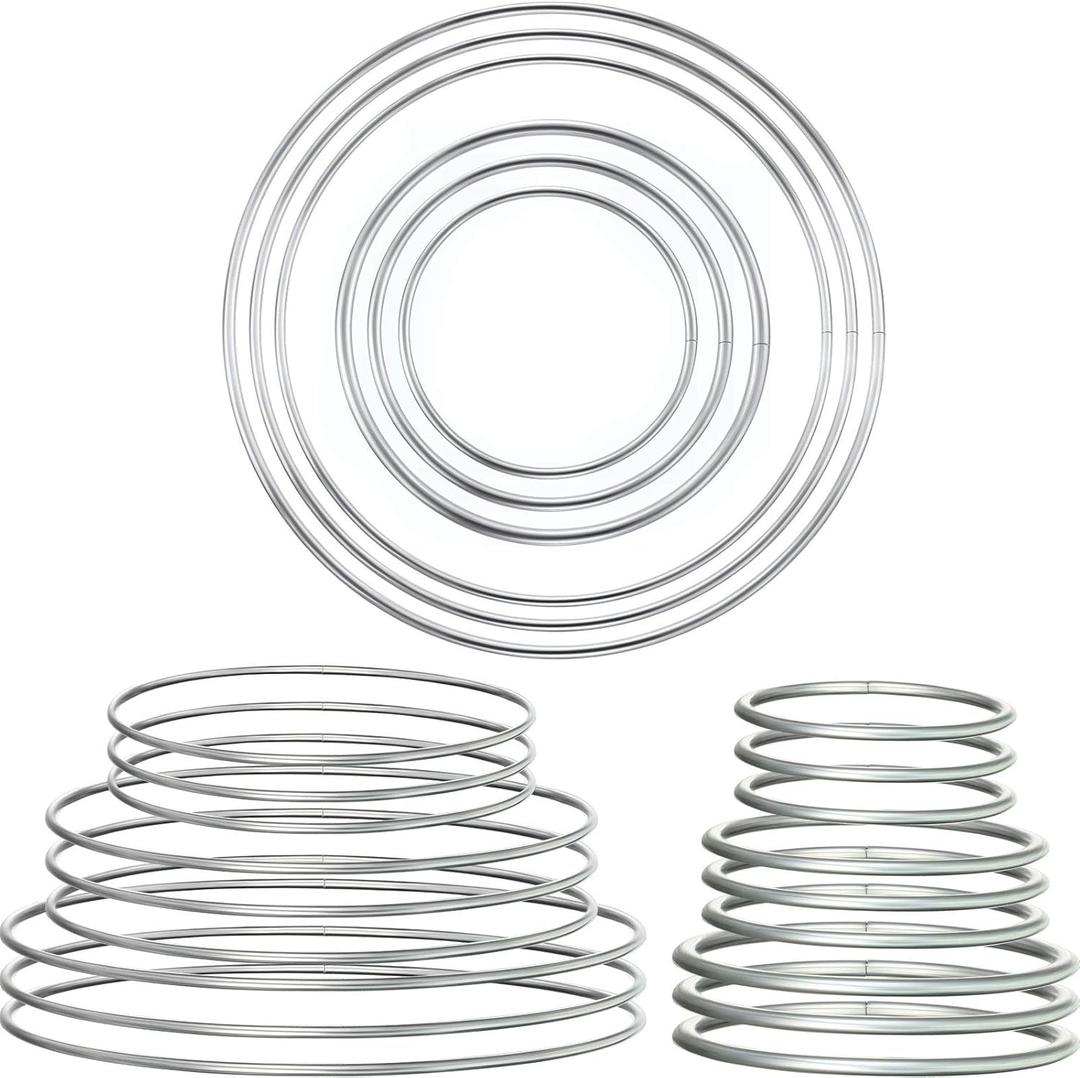 Hotop 24 Pieces Metal Rings Hoops Metal Dream Catcher Macrame Steel Craft Rings Floral Hoop for Wreaths Macrame Projects(Silver,3.5/5/ 7.5/10/14/16 cm)