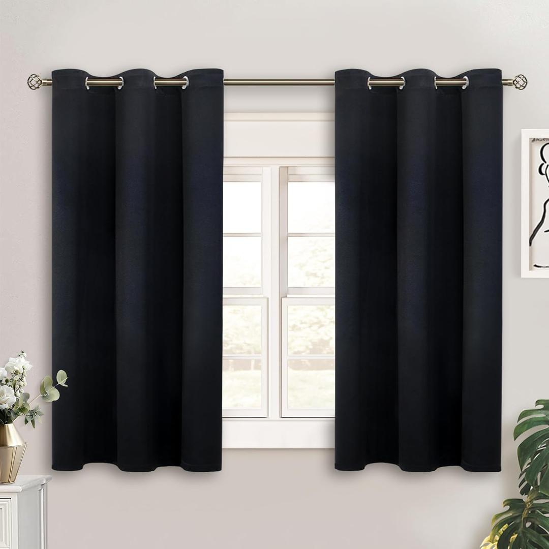 BGment Black Short Blackout Curtains for Small Windows, 38 x 45 Inch Thermal Insulated Tier Set of 2 Panels Sun Blocking Drapes for Kitchen Bedroom