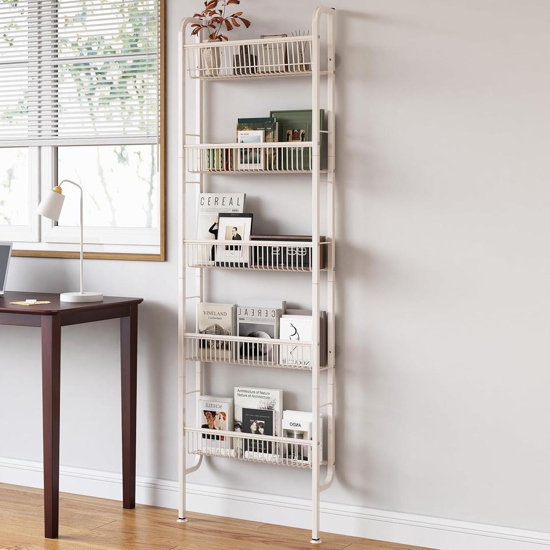 COVAODQ Pantry Spice Rack Narrow Bookshelves Behind The Door for Kids,Multi Pantry Organizer Spice Rack for Kitchen Bedroom (Cream Color)