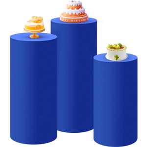 SaitiMade Set of 3 - Royal Blue Cylinder Pedestal Stand Covers, Spandex Cylinder Stand Covers for Party, Wedding or Birthday Event Decor - Only Contains Cylinder Covers
