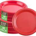 WELLIFE 120Pcs Red Plastic Dinnerware Set, Include 60pcs 9inch Dinner Plates and 60pcs 7inch Dessert Plates,Red Plastic Plates