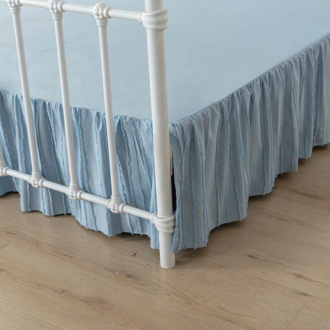 Tufted Bed Skirt Full Size, Ruffled Bed Skirts with Split Corners, Full Bed Skirt 18 Inch Drop, Striped Boho Full Size for Ruffled Bed Skirts with Split Corners, 18" Full, Light Blue