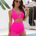 BMJL Women's High Waisted Bikini Sets Retro Swim Skirt Tummy Control Swimsuits Mesh Sarong Wraps Bathing Suits 2025 (Pink, Large)