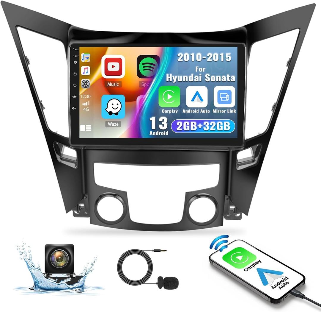 2G+32G for Hyundai Sonata 2010-2015 Radio Android 13 Car Stereo Wireless Apple CarPlay Android Auto Mirror Link GPS 9 HD Touchscreen Bluetooth Car Radio FM/WiFi+Backup Camera Mic Camera&Mic
