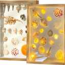 Shadow Box Frame Seashell Display Box 12x9 with Fairy Light and Pearl Shadow Box Display Case Box 1 Pack (Burlywood), BKP09