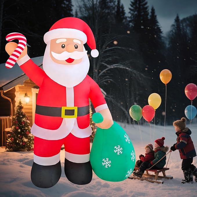 8 FT Christmas Inflatable Santa Claus with Candy and Big Gift Bag Outdoor Decor, Blow Up IP44 Weatherproof Xmas Decorations for Yard, Built-in LED Light for Gardern Lawn Indoor Winter Holiday