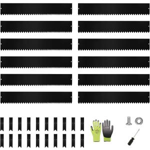 A ANLEOLIFE 40FT Galvanized Steel Landscape Edging, 12-Pack 40" L x 6" H Hammer-in Metal Garden Border with 20 Stakes for Lawn, Pathway, Flower Beds Black