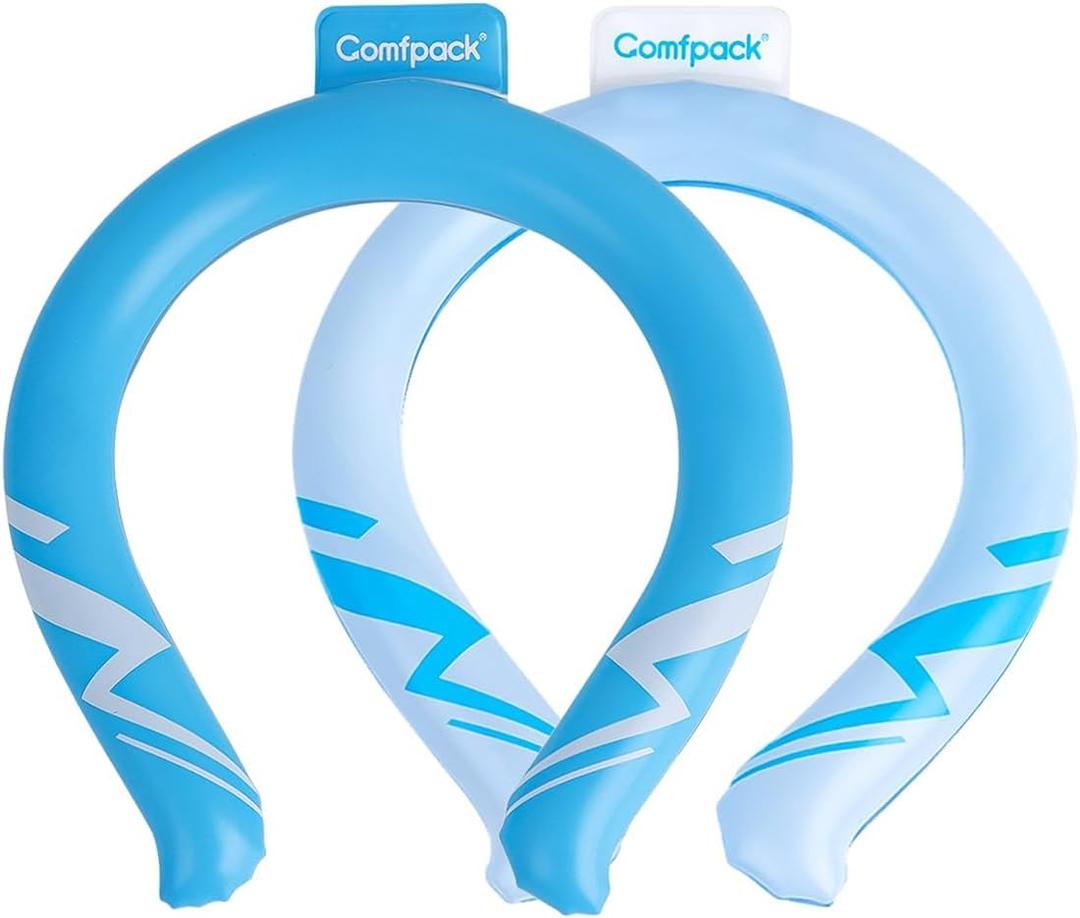 2PCS Neck Cooling Tube, Reusable Neck Ice Ring Wearable Body Cooler for Hot Weather Hands Free Cold Pack for Outdoor Sports, Workers, Relief for Hot Flashes (Blue and White)