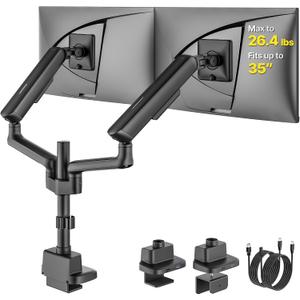 monTEK Dual Tall Monitor Arm with USB, Mechanical Spring Monitor Arm for 17-35" Screens, Adjustable Monitors Desk Mount Each Holds up to 24.2 lbs with C Clamp/Grommet, VESA 75/100mm
