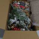 MARTINE MALL 2FT Pre-Decorated Small Christmas Tree with Lights, Artificial Tabletop Mini Christmas Tree Snowy Flocked Xmas Trees with Gold Poinsettia Bow Ball Ornaments for Table Desk Small Space