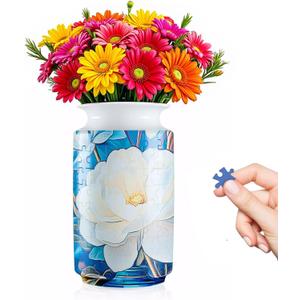 3D Puzzle Vase, 162 Curved Pieces DIY Flower Vase Craft Kit & 3D Puzzles for Adults, Creative Jigsaw Art Project Home Décor Centerpiece, (D-White Blossom Elegance)