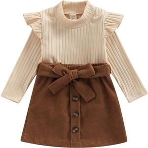 fhutpw Baby Toddler Girl Outfits Fall Winter Clothes Turtleneck Knitted Cotton Long Sleeves Tops & Button Mini Skirts Set (2-3T)