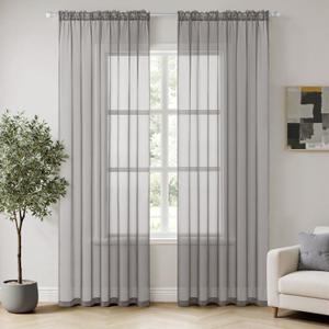 MIULEE 2 Panels Solid Color Sheer Window Curtains Elegant Window Voile Panels/Drapes/Treatment for Bedroom Living Room (54X54 Inches Grey)