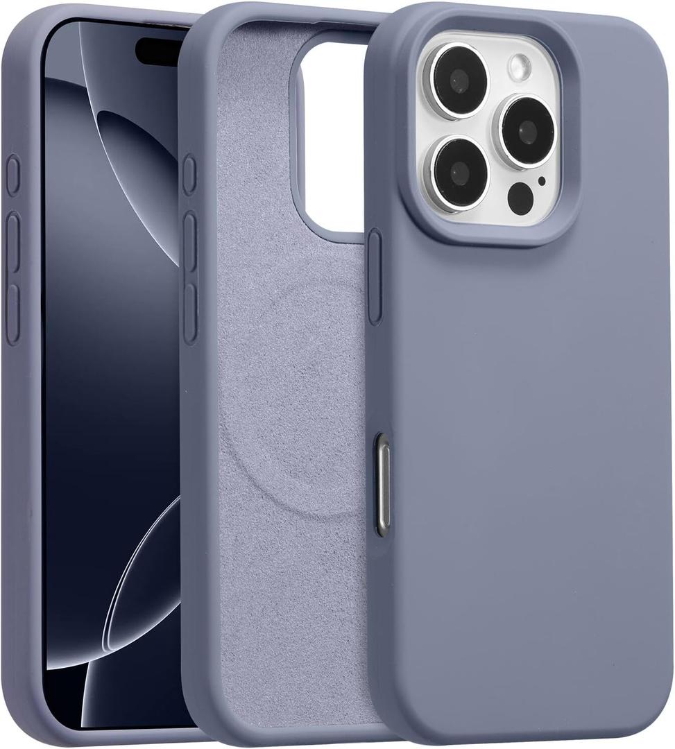 Magnetic for iPhone 13/14 Case 6.1", Premium Liquid Silicone Case,[Compatible with Magsafe][Soft Anti-Scratch Microfiber Lining],Slim Thin Shockproof Phone Cover-Lavender Gray