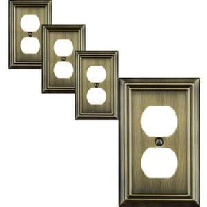 Single Duplex Outlet Cover Plate, 4- Pack Antique Brass Adler Metal Wall Plate 1 Gang, for Light Switch Cover, Receptacle Light Switch, Switch Cover Decorative Wallplate, Durable
