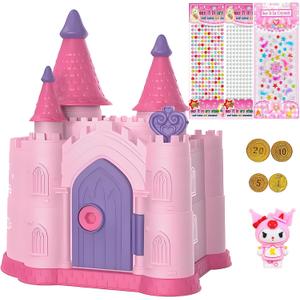 Kids Piggy Bank for Girls Pink Cute Plastic Personalized Piggy Banks Small Baby Coin Money Bank Little Princess Toys Age 4 5 6 Year Old Girl Birthday Gifts