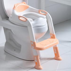 Fedicelly Potty Training Seat for Toddlers, Kids Toilet Potty Seat with Step Stool Ladder, Boys Girls (Light Orange)