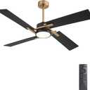WINGBO 54 Inch Ceiling Fan with Light and Remote, 4 Plywood Blades, 6-Speed Reversible DC Motor, Dimmable, 3CCT, Farmhouse Ceiling Fan for Bedroom Living Room Kitchen, Brass and Black